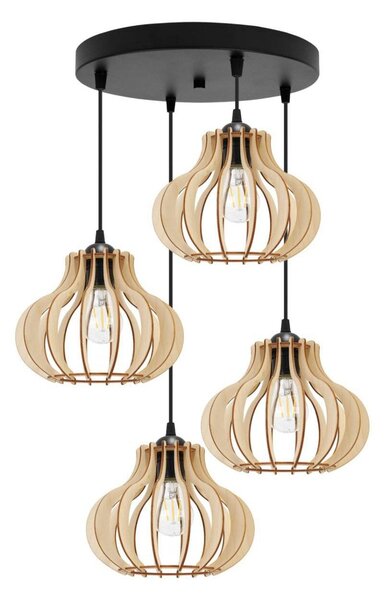 Závesné svietidlo Timber 3, 4x drevené tienidlo, o