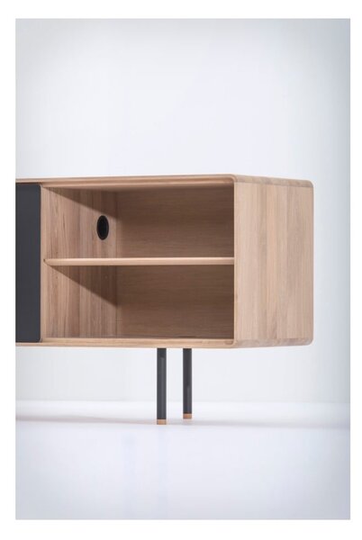 TV stolík z dubového dreva v čierno-prírodnej farbe 180x64 cm Fina – Gazzda