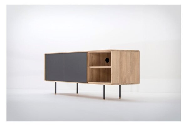 TV stolík z dubového dreva v čierno-prírodnej farbe 180x64 cm Fina – Gazzda