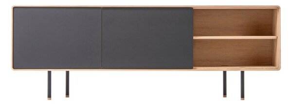 TV stolík z dubového dreva v čierno-prírodnej farbe 180x64 cm Fina – Gazzda