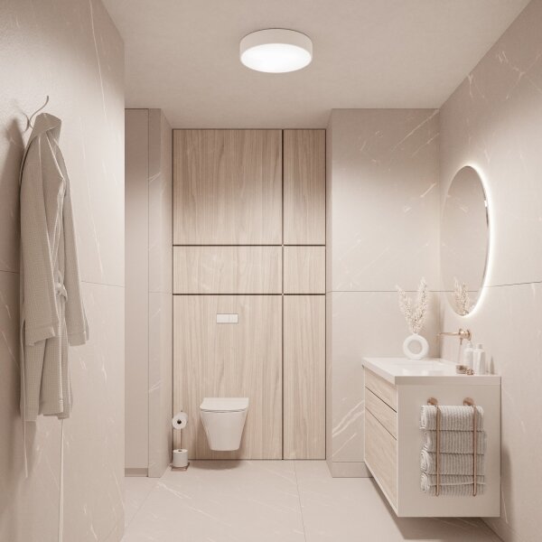 Kúpeľňové stropné svietidlo so senzorom CLEO 4xE27/24W/230V pr. 50 cm IP54 biele