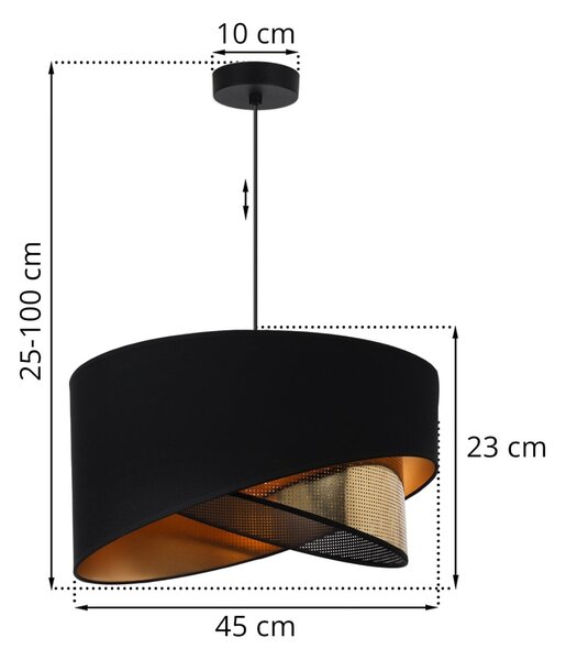 Závesné svietidlo Asti Duo2, 1x PVC/čierne textilné tienidlo, (fi 45cm), g, b