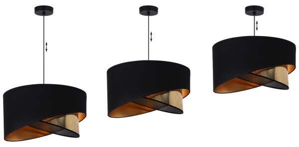 Závesné svietidlo Asti Duo2, 1x PVC/čierne textilné tienidlo, (fi 45cm), g, b