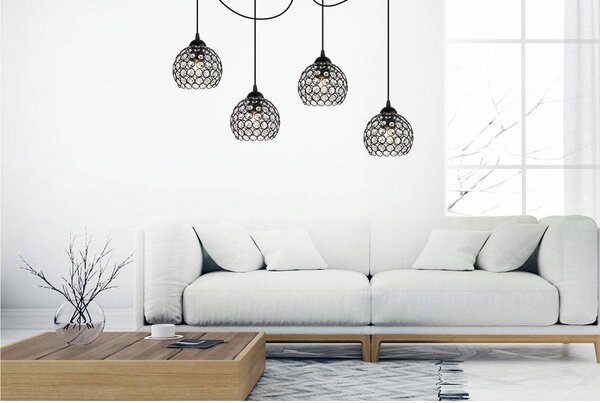 Závesné svietidlo Crystal Spider, 4x čierne krištáľové tienidlo