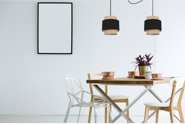 Závesné svietidlo Boho Spider, 2x jutové/čierne textilné tienidlo