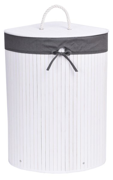 Rohový kôš na bielizeň 60 l bambusový biely / sivý