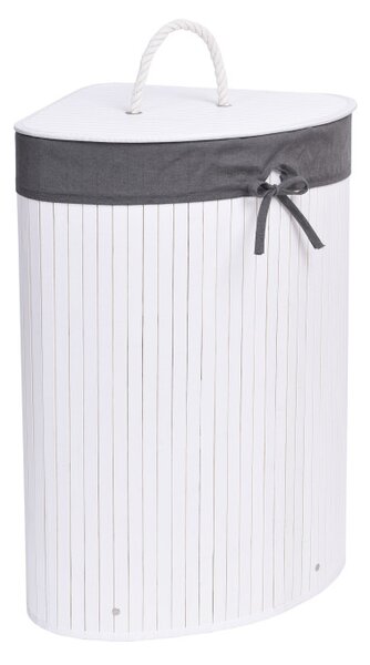 Rohový kôš na bielizeň 60 l bambusový biely / sivý