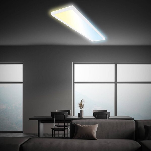 LED panel Tava biely, 98 x 20 cm, podsvietenie, plast, Biela / opálová, Pracovňa / Kancelária, Plast, Stropné svetlo