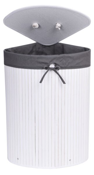 Rohový kôš na bielizeň 60 l bambusový biely / sivý