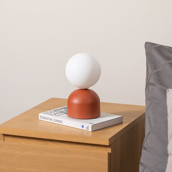 Stolová lampa Miki, terakota, výška 21 cm, kov/sklo, G9, Terakota, Spálňa, kov, Moderný, Stojacie svietidlo