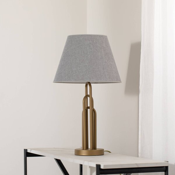 Stolová lampa Lazar, sivá/zlatá antik, výška 65 cm, textil/kov, Hliník / sivá / zinok, Obývacia izba / jedáleň, Textil / látka / hodváb, Stojacie svietidlo