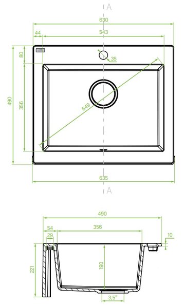Laveo Komodo, 1-komorový granitový drez 635x490x221 mm, biela, LAV-SBK_610T