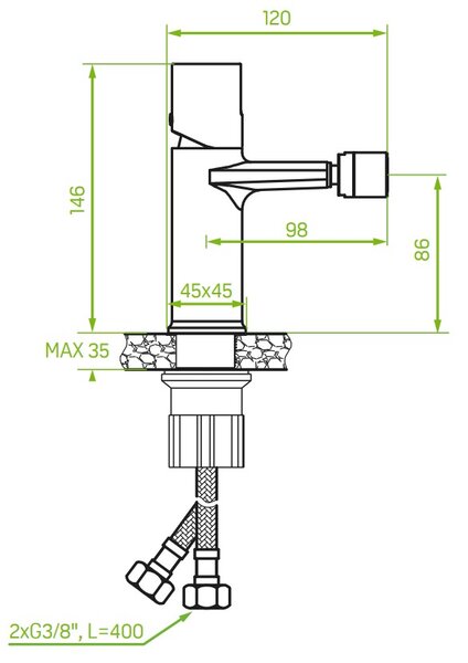 Laveo Tores, stojanková bidetová batéria h-146, chrómová, LAV-BVT_032D