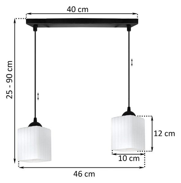 Závesné svietidlo Riffle Square, 2x biele sklenené tienidlo, b