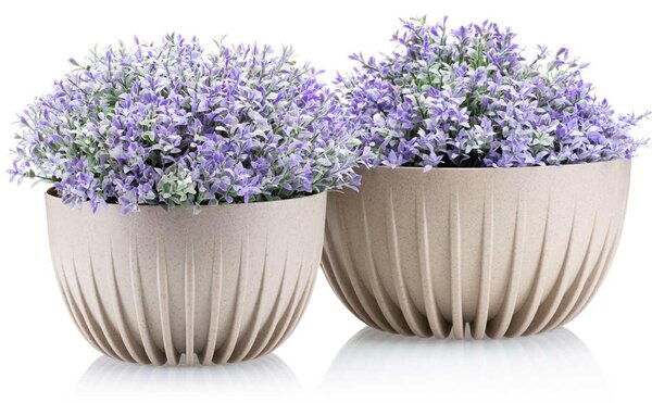 PLASTOVÝ KVETINÁČ STRIPPED ECO SADA 2KS 16X30 CM+15X24 CM BÉŽOVÁ
