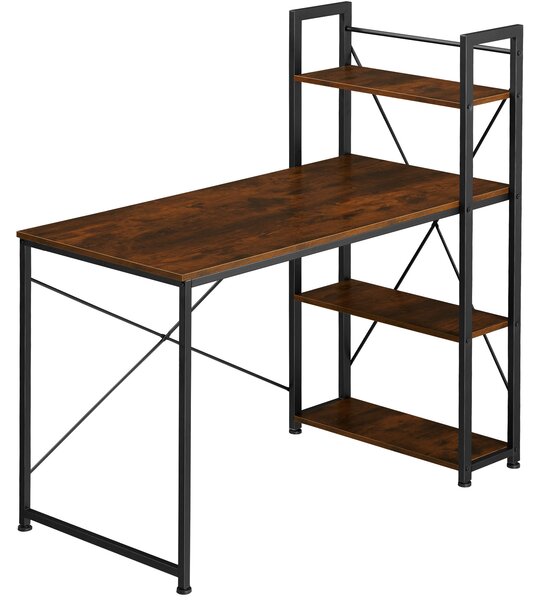 Tectake 404425 počítačový stôl hershey s integrovanou policou 122x61x120cm - industriálne drevo tmavé, rustikálne