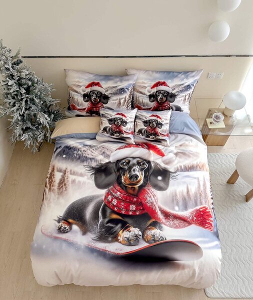 3 dielne Vianočné Flanelové obliečky 3D polycotton Winter Dogs 200x140cm+90x70cm TiaHome
