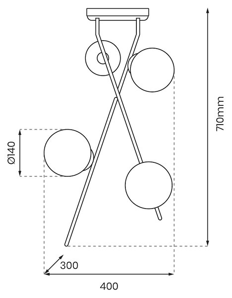Stropné svietidlo Inter, 4x biele sklenené tienidlo, b