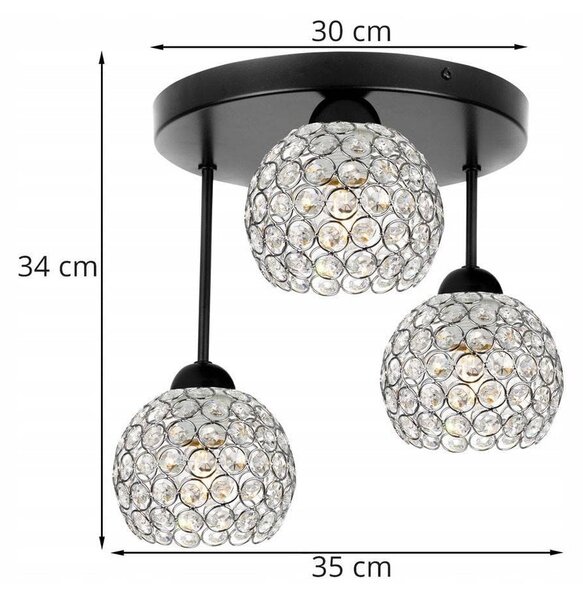 Stropné svietidlo Crystal, 3x strieborné krištáľové tienidlo, o