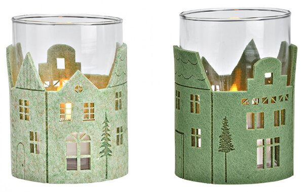 Sklenený svietnik GREEN HOUSES 13 cm zelený - rôzne varianty