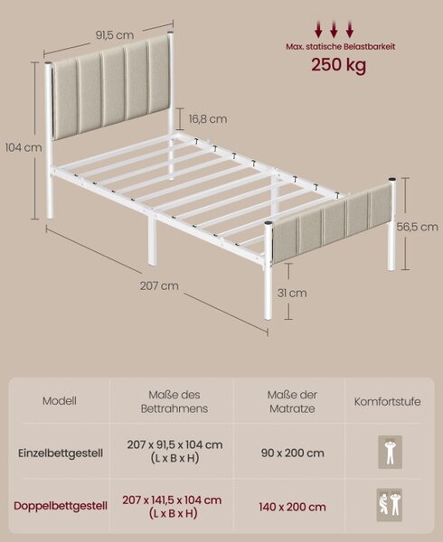 Kovová posteľ 90 cm RMB972LH01
