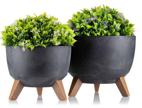 PLASTOVÝ KVETINÁČ ROSA LINEA SADA 2KS 15X24,3 CM+18,3X29,2 CM IMITÁCIA BETÓNU ČIERNA