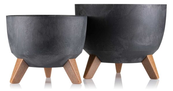PLASTOVÝ KVETINÁČ ROSA LINEA SADA 2KS 15X24,3 CM+18,3X29,2 CM IMITÁCIA BETÓNU ČIERNA