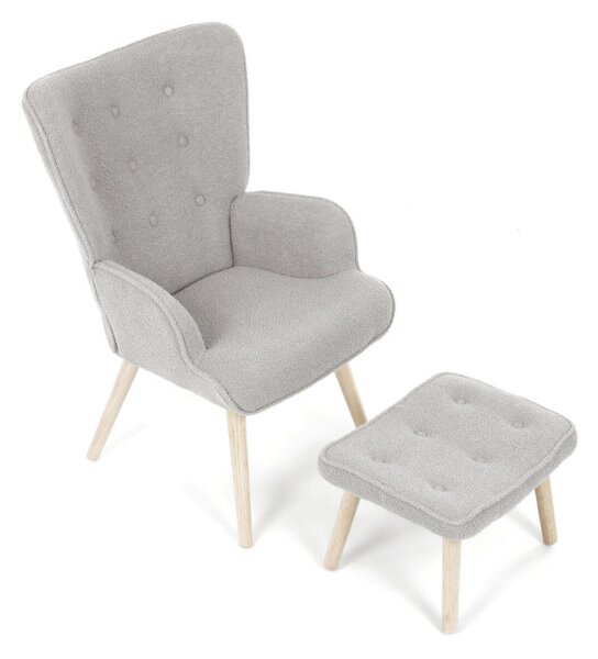 Kreslo sivé bouclé s podnožkou AK-319 GREY2