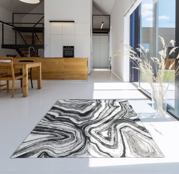 Koberec Sinan 67x120 cm - biela / čierna / vzor