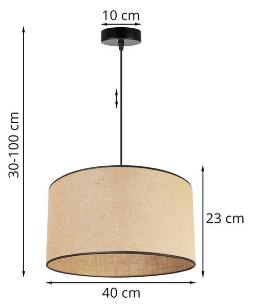 Závesné svietidlo Juta, 1x jutové tienidlo, (výber z 2 farieb konštrukcie), (fi 40cm), bl