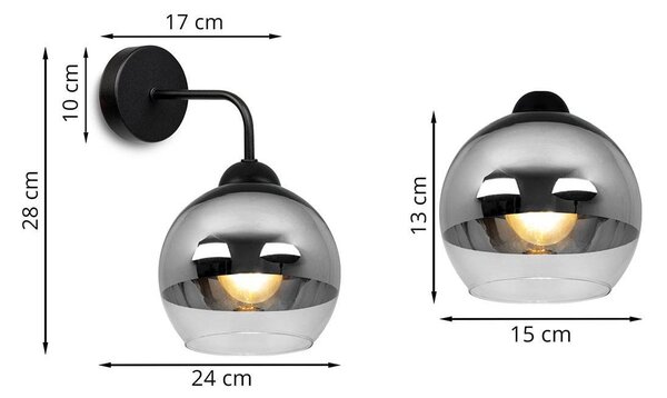 Nástenné svietidlo Bergen, 1x chrómové/transparentné sklenené tienidlo (fi 15cm)