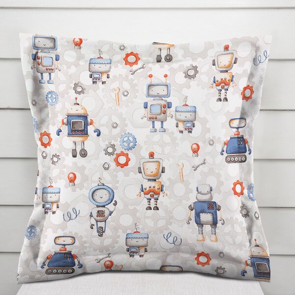 Biante Detská bavlnená obliečka na vankúš s lemom Sandra SA-584 Svet robotov na sivo-bielom 30 x 50 cm