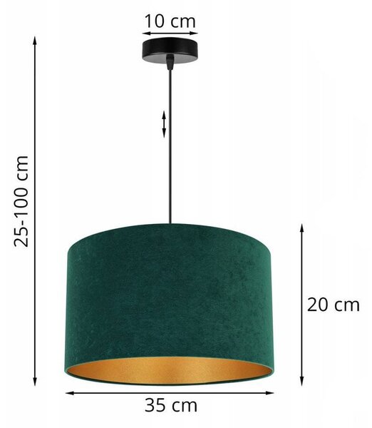Závesné svietidlo Mediolan, 1x tmavozelené/zlaté textilné tienidlo, (fi 35cm)