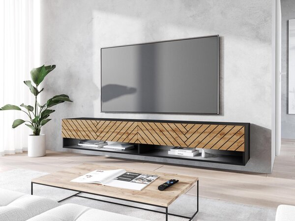 Mirjan24 TV stolík/skrinka Adenik 180 MDF, Farby: čierny grafit / jodełka wotan, Osvetlenie: osvetlenie LED RGB - farebné 5903211410123