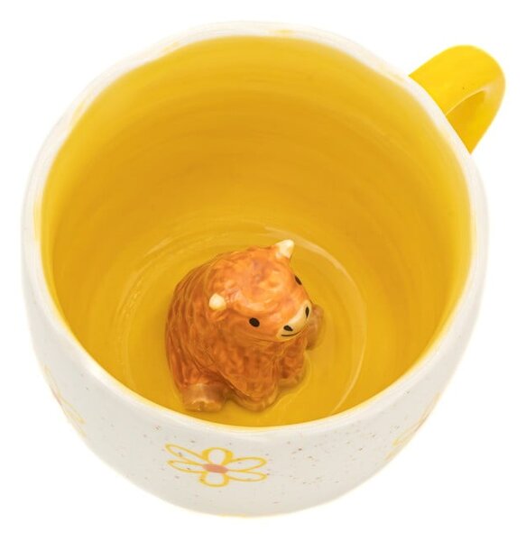 Žltý/krémový porcelánový hrnček 350 ml Surprise Highland Cow – Sass & Belle