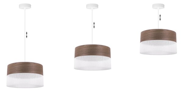Závesné svietidlo Wood, 1x hnedá orechová dýha/biele PVC tienidlo, (fi 30cm)