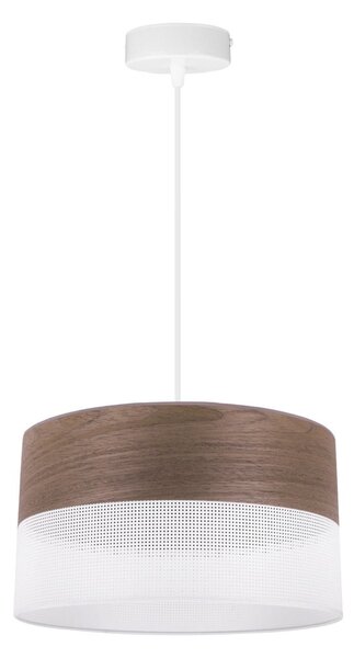 Závesné svietidlo Wood, 1x hnedá orechová dýha/biele PVC tienidlo, (fi 30cm)