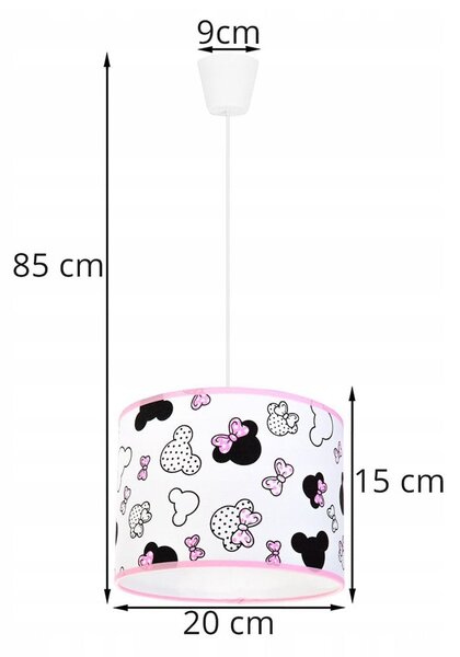 Detské závesné svietidlo Minnie, 1x textilné tienidlo so vzorom