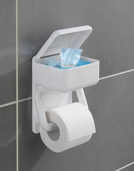 Biely držiak na toaletný papier s úložným priestorom Maximex Hold