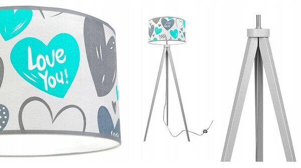 Detská stojacia lampa Heart, 1x biele textilné tienidlo so vzororm, (výber z 2 farieb konštrukcie), b