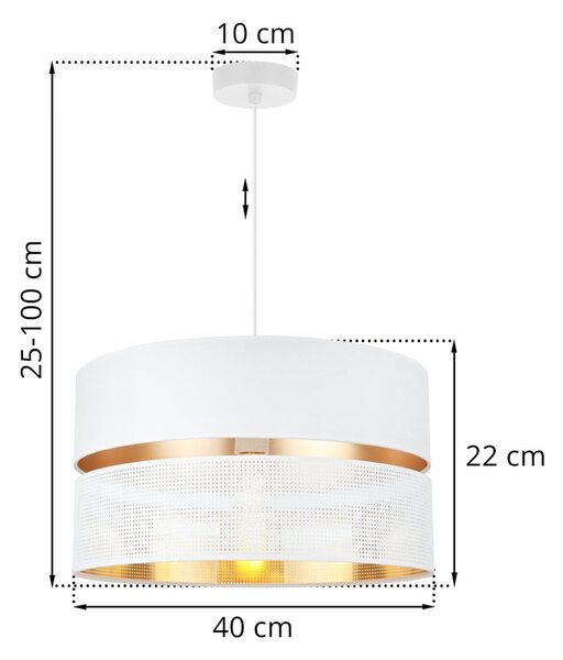 Závesné svietidlo Asti, 1x PVC/biele textilné tienidlo, (fi 40cm), g, w