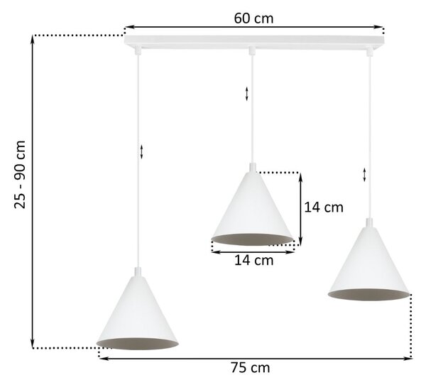 Závesné svietidlo Soho, 3x biele kovové tienidlo, (fi 14cm)