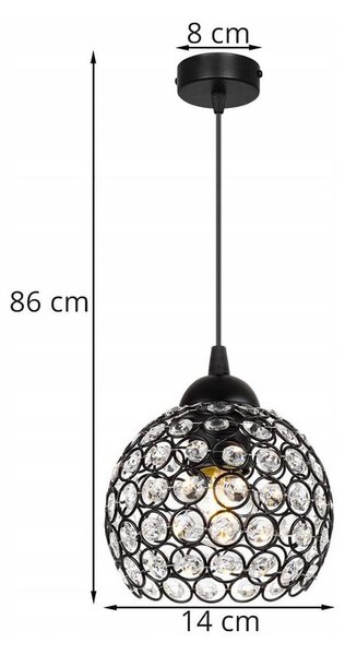 Závesné svietidlo Crystal, 1x čierne krištáľové tienidlo