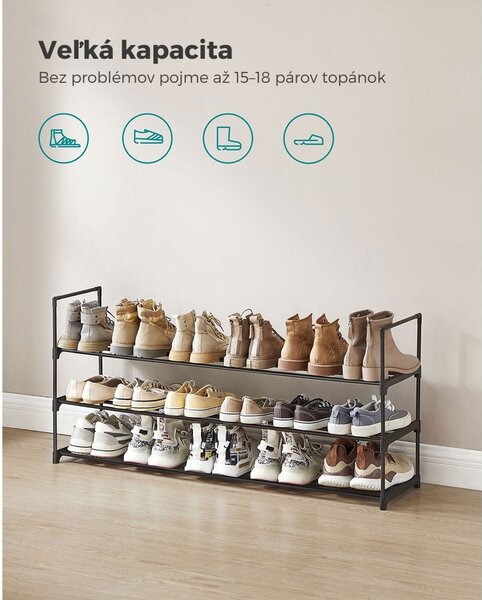 Regál na topánky TORINO, 3 police, 30x116x55cm, čierna SongmicsHome