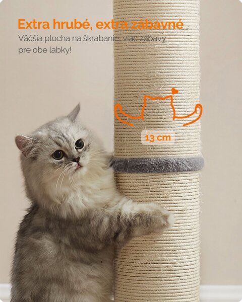 Škrabadlo pre mačky, SIMBA, 50x40x85cm, šedá/béžová Feandrea