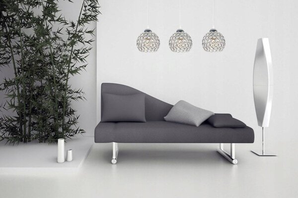 Závesné svietidlo Crystal, 3x strieborné krištáľové tienidlo, (chrómové uchytenie), w