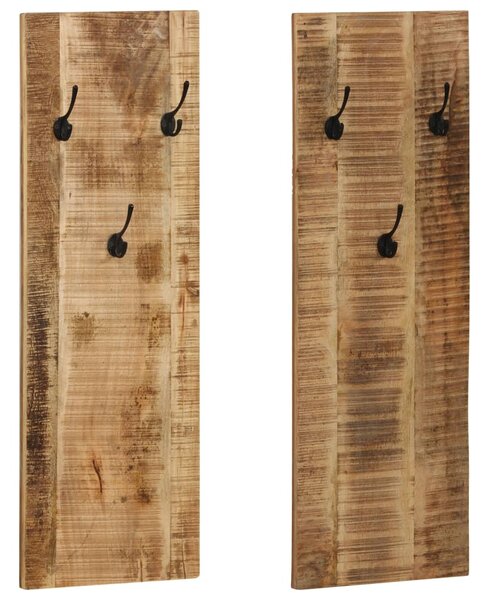 Nástenný vešiak na kabáty 2 ks mangovníkové drevo 36x110x3 cm