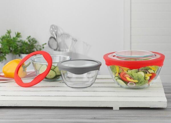 SIMAX MISKA PURE SO SKLENENÝM VEKOM 0,5 L ČERVENÁ