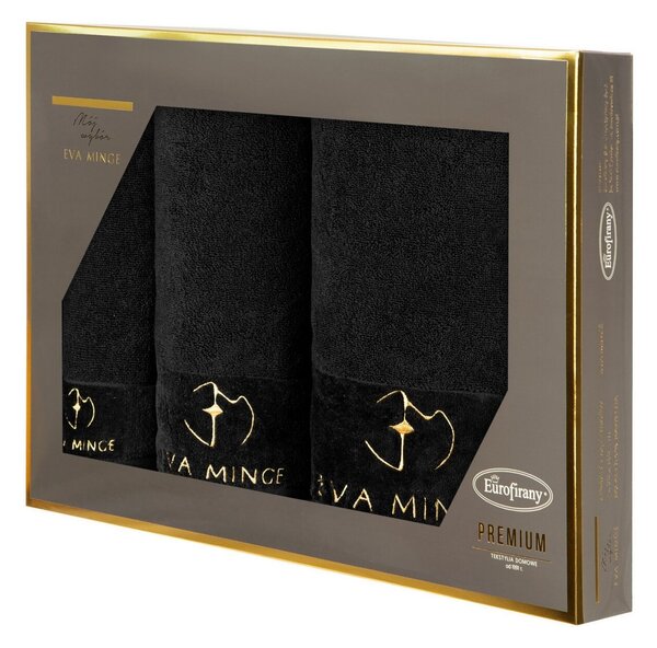 FROTÉ UTERÁK EVA MINGE GAJA SADA 1KS 30X50 CM, 1KS 50X90 CM, 1KS 70X140 CM ČIERNA