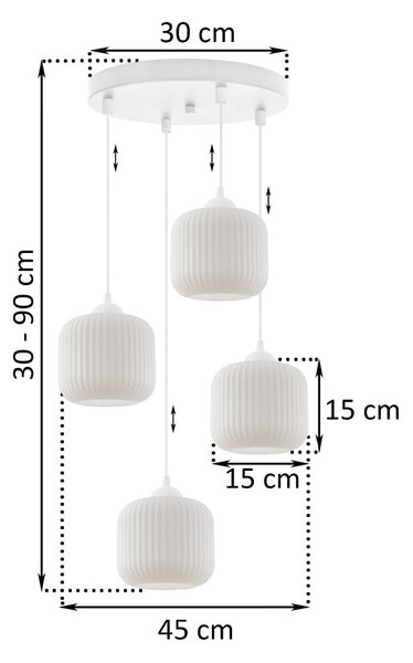 Závesné svietidlo Riffle, 4x biele sklenené tienidlo, w, o
